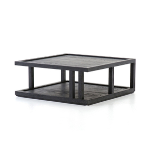 CoTa-0015, Modern Square Asymmetrical legs Coffee Table, Matte black recessed desktop, E1 plywood with natural oak veneer