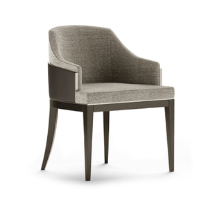 Chai-0018, Luxury curved back dining chair, Solid wood frame and brushed stainless steel