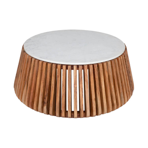 CoTa-0019, Round lantern Coffee table, Engineered wood and marble combination