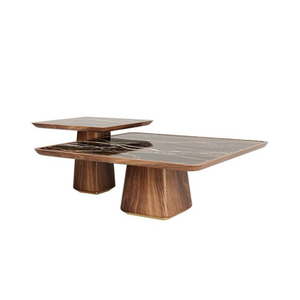 CoTa-0023, Square column center table combination, E1 grade plywood with Walnut veneer & marble top