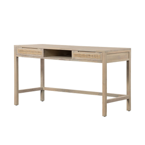 Desk-0002, Two-color desk with natural rattan door panels, Solid wood frame & DTC rail