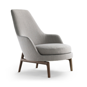 LeCh-0009, Nordic spoon shaped lounge chair, Ash wood solid wood frame & thickened upholstery